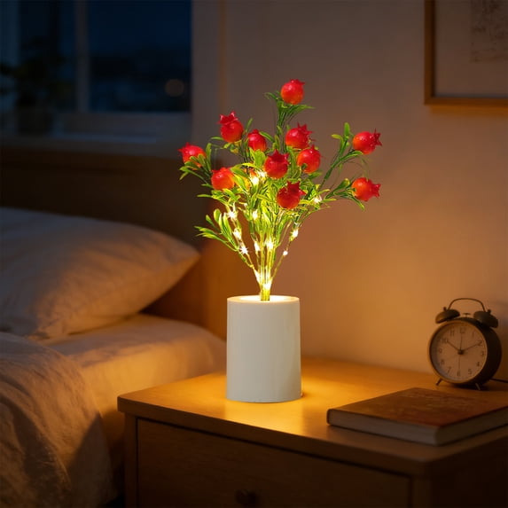 Halons Potted Plant Night Light - Fruit LED Night Lamp, Decorative Bedside Light, Battery Operated Ambient Lamp for Bedroom/Home/Desktop, Plastic Multicolor (10.6x2.95in)