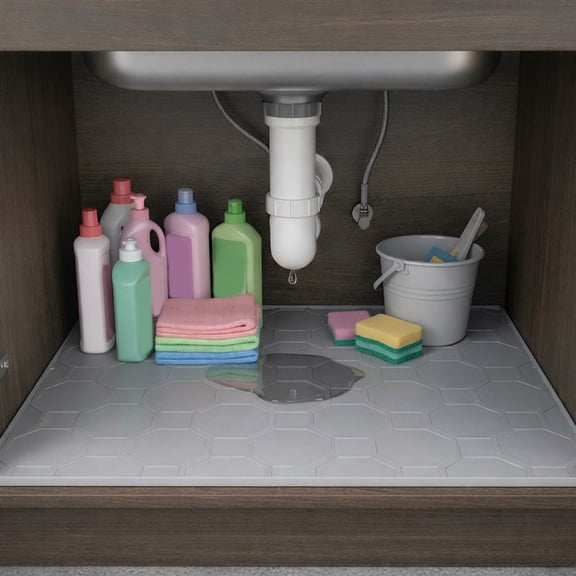Halons Under Sink Mat 27.59 x 22 in | Non-Slip Silicone Cabinet Liner for Bathroom Kitchen | Waterproof Leakproof Drip Tray with Raised Edges, Easy to Clean, Eco-Friendly Shelf for Spills &