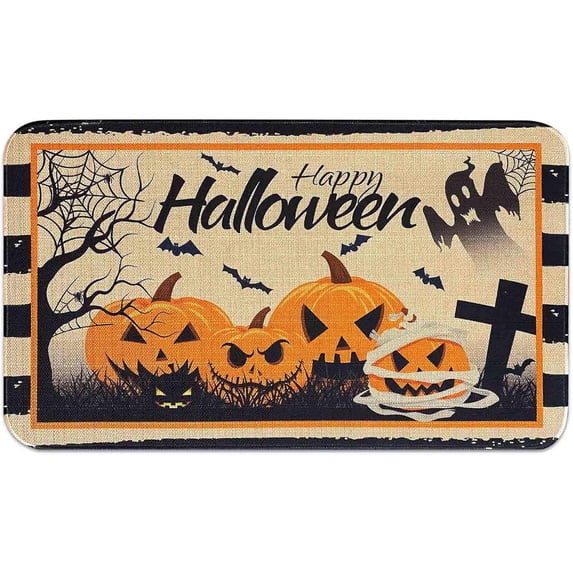 Halooween Door Mat Outdoor for Front Door, Halooween Decor Welcome Doormat Non-Slip Washable Halloween Decorations for Home Halloween Doormat Entrance Rug for Indoor Outdoor (Halloween, 17"x30")