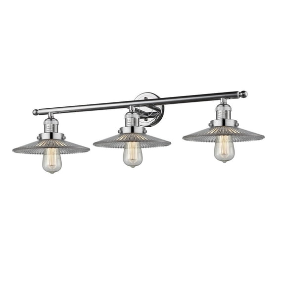 Halophane Polished Chrome Three-Light LED Bath Vanity with Halophane Cone Glass