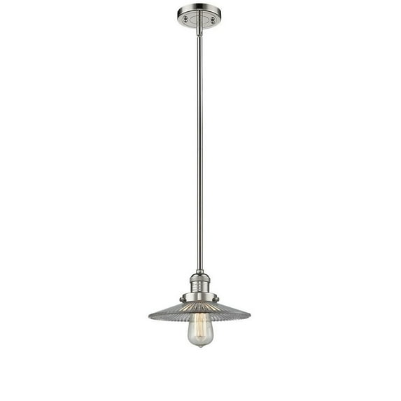 Halophane Polished Nickel Eight-Inch LED Mini Pendant with Halophane Cone Glass