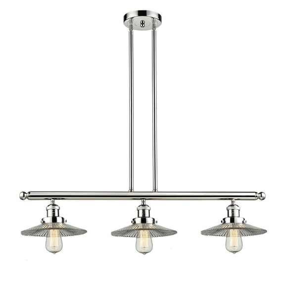 Halophane Polished Nickel Three-Light LED Island Pendant with Halophane Cone Glass