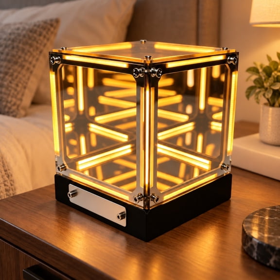Halosphere Infinity Cube,4d Infinity Mirror Cube Night Light, Rechargeable Led Tesseract Lamp 2000mah, Stepless Dimming, Dual‑Use Desk Decor & Figure Display Case