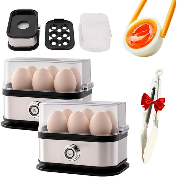Halreactody Smart Egg Cooker with Auto Shut, Multifunctional Stainless Steel Egg Cooker, Holds up to 6 eggs, also steams other foods, and includes anti-scald tongs for safe handling (2 PCS)