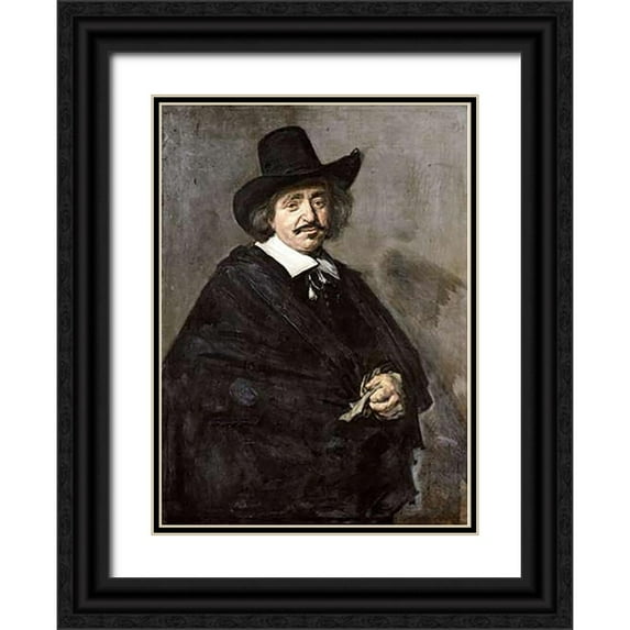 Hals, Frans 24x32 Black Ornate Wood Framed with Double Matting Museum Art Print Titled - Portrait of a Gentleman