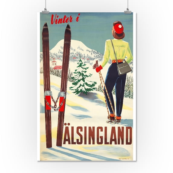 Halsingland Vintage Poster (artist: Brattstrom) Sweden c. 1945 (16x24 Giclee Gallery Print, Wall Decor Travel Poster)