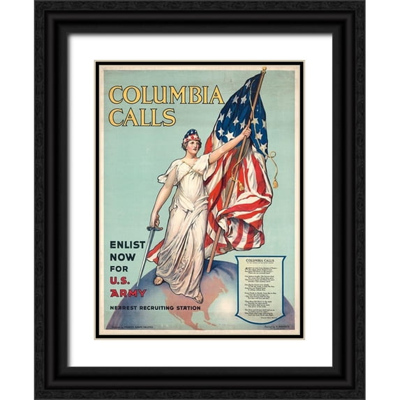 Halsted, Frances Adams 11x14 Black Ornate Wood Framed with Double Matting Museum Art Print Titled - Columbia Calls--Enlist Now for U.S. Army, ca. 1916