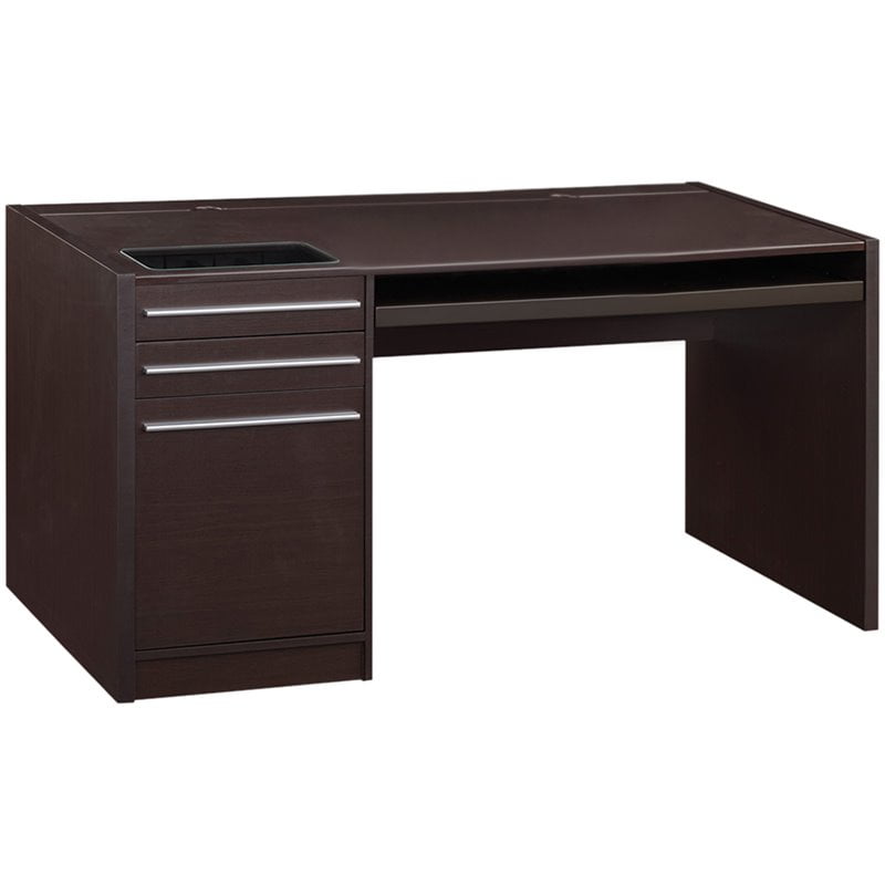 Contemporary Cappuccino Home Office Desk with Power Outlet and Storage