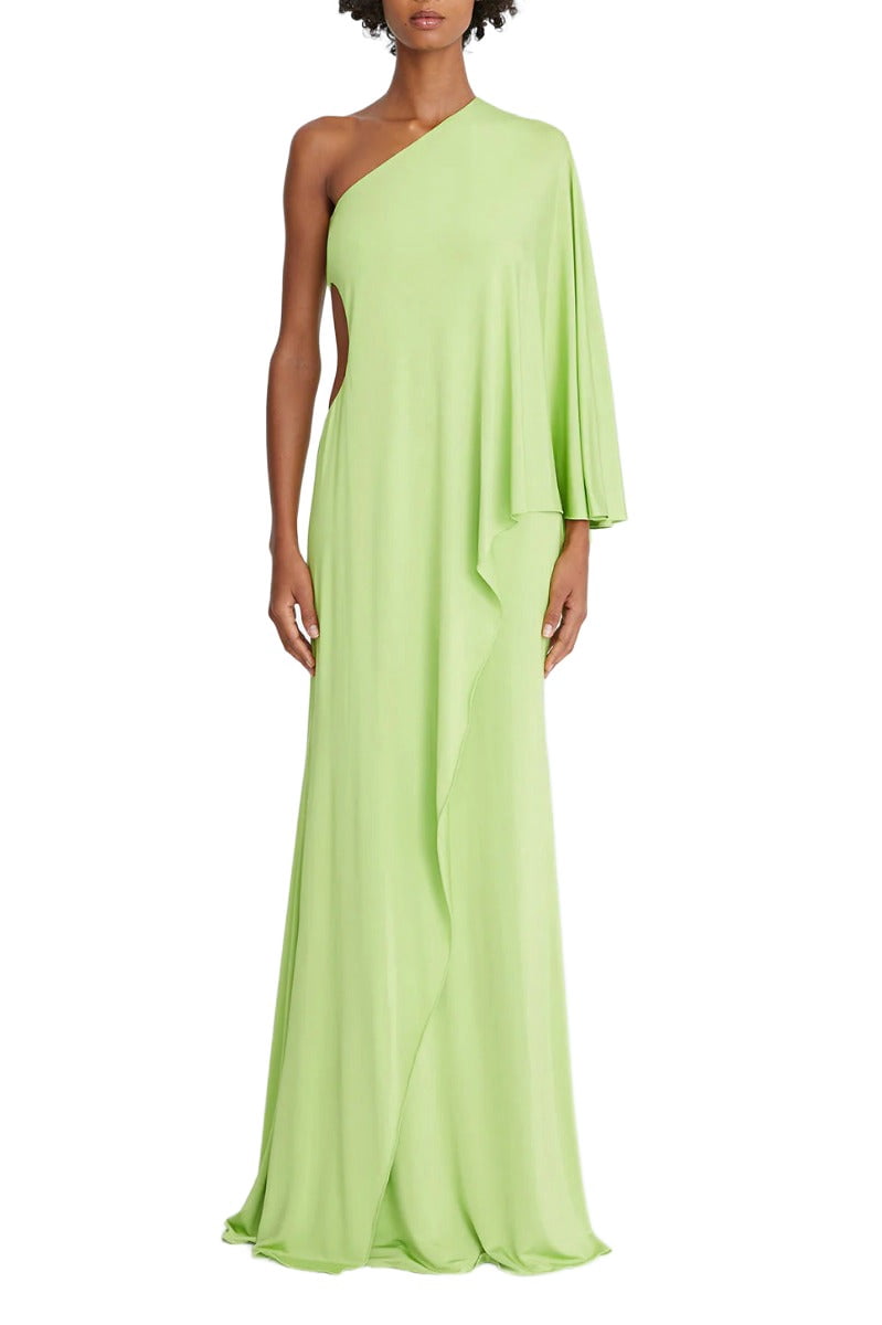 Halston One Shoulder Bodycon Cascade Jersey Dress-NEON GREEN / 2 -  Walmart.com