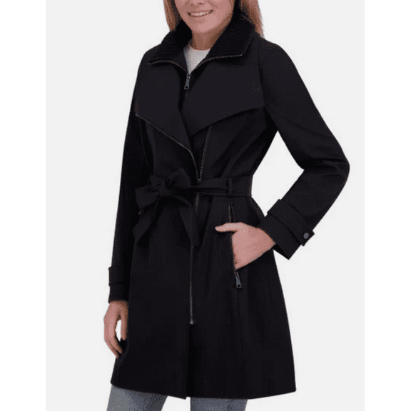Halston Women's Belted Trench Coat Black Large