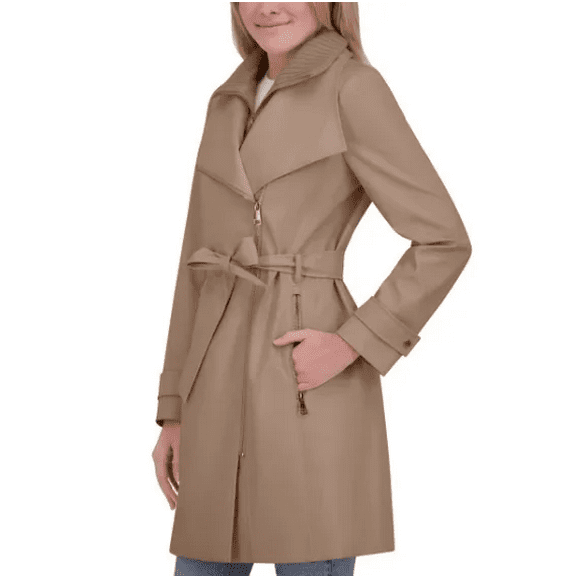 Halston Women's Belted Trench Coat Brown Medium