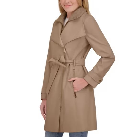 Halston Women's Trench Coat with Belt, Size S, Brown