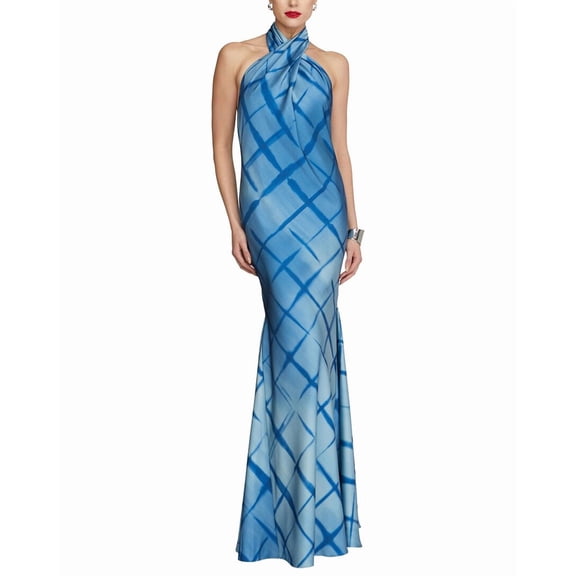Halston womens  Corinne Printed Satin Gown, 10