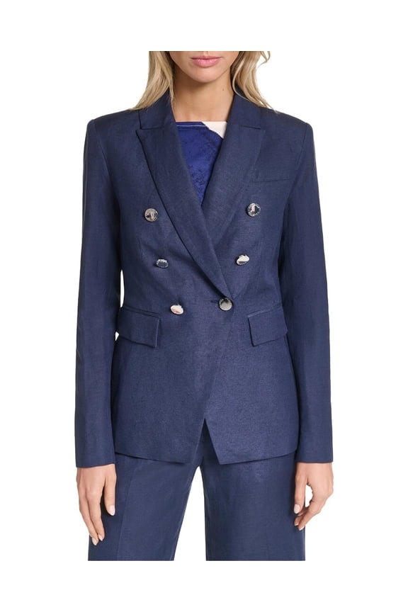 womens Linen Double Breasted Linen-Blend Blazer, 2