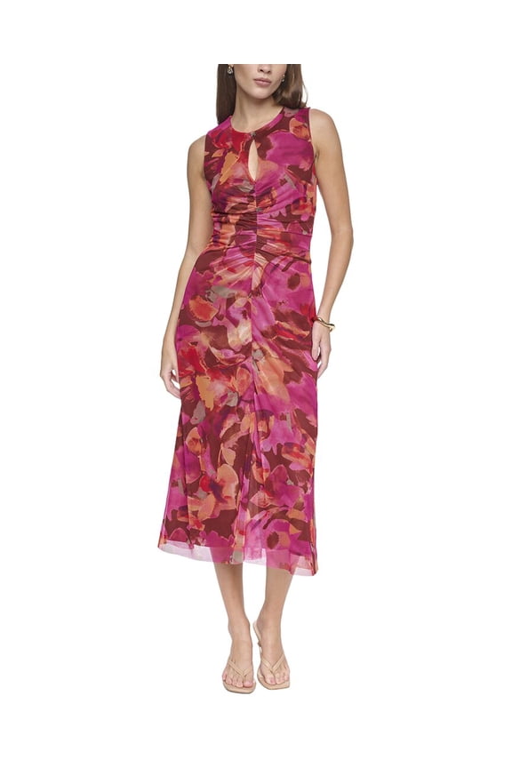 womens Mesh Printed Midi Dress, 4