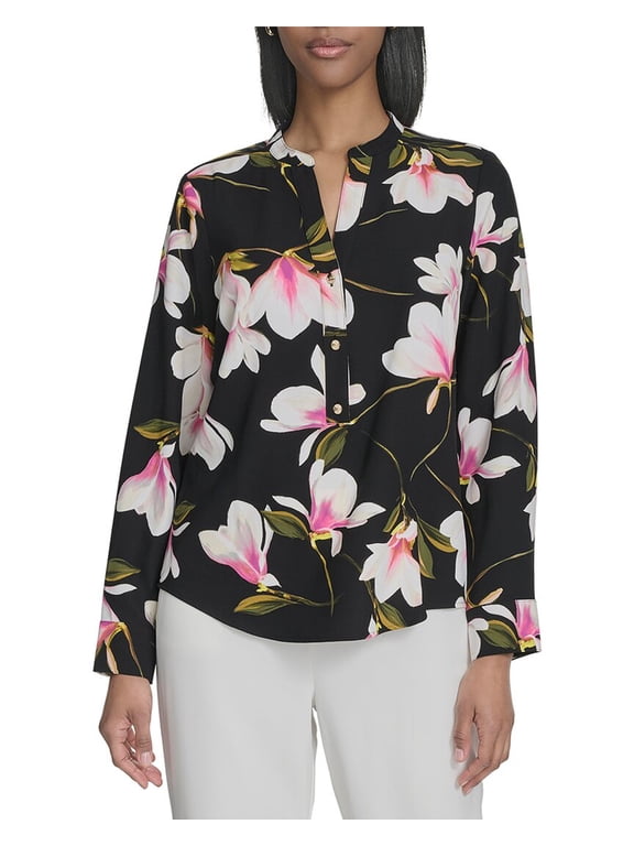 womens  Printed Mandarin Collar Front Pocket Blouse, s
