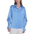 thumbnail image 1 of Halston womens  Ruffle Sleeve V-Neck Blouse, s, Blue, 1 of 3