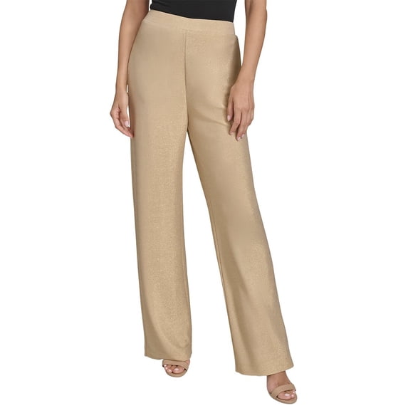 Halston womens Wide Leg Metallic Pant, l, Gold