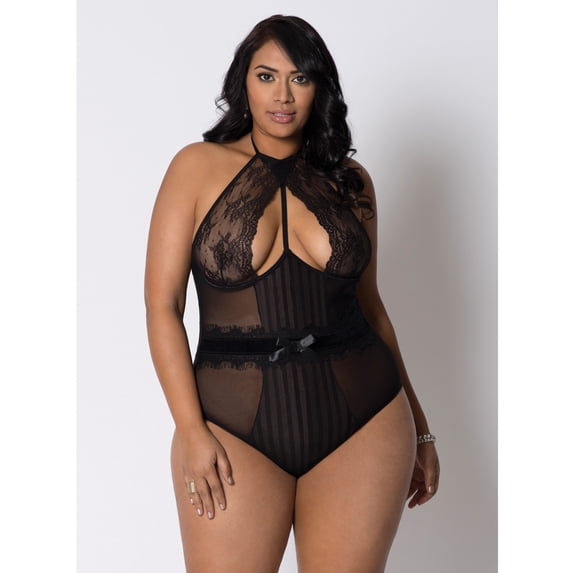 Halter%20Striped%20Mesh%20%26%20Lace%20Teddy%20W%2Funderwire%20Lace%20Velvet%20Waistband%20%26%20Lace%20Trim%20Black%201x