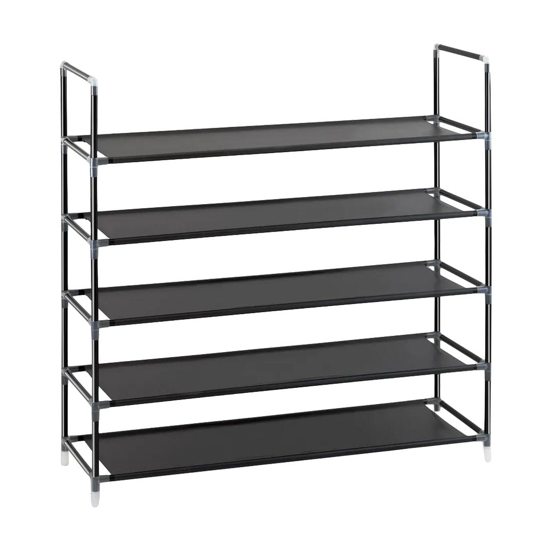 5 Tier Shoe Rack Black Metal with Natural Wood - Brightroom™