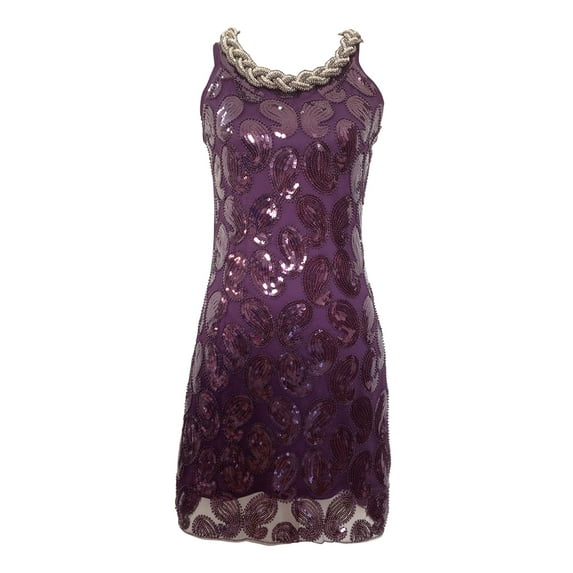 Halter Beaded Roaring 1920s 1920's Flapper Gatsby Dress Reproduction Purple