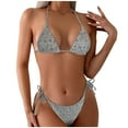 thumbnail image 1 of Halter Bikini Sets for Women Womens Cheeky Swimsuit Printed Backless String Bikinis Thong Two Piece Bathing Suit, Gray, L, 1 of 4
