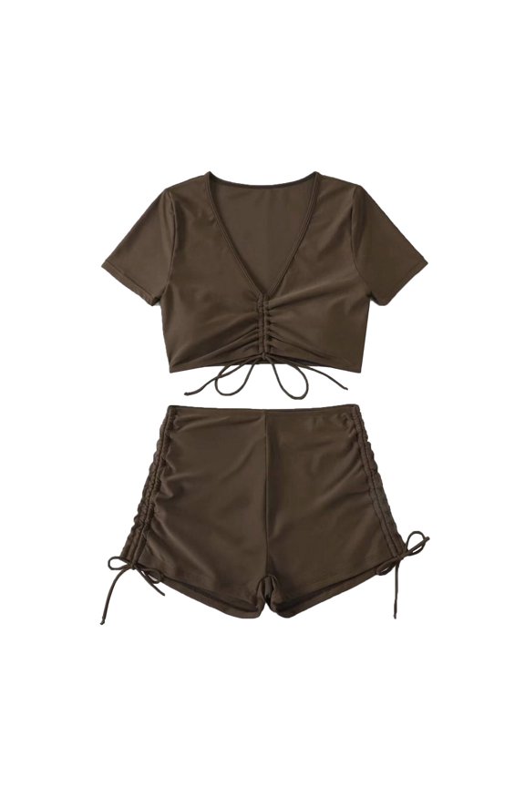 Halter Bikini Tops for Women Pineapple Bikini Women's High Waisted Bikini Knot Scoop Neck Swimsuit Two Pieces Lace Up Bathing Suit Womens Bikini Women's Solid Backless Bikini with Cutout