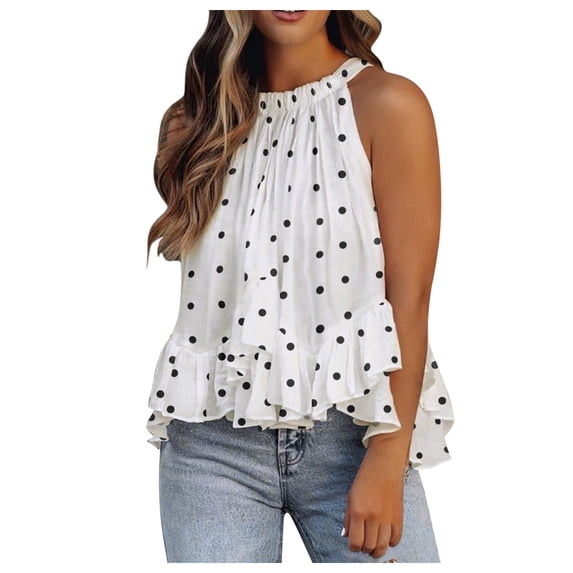 Halter Blouse for Women Elegant Floral Print Sleeveless Shirts Tank Top Ruffle Hem Blouses Summer Flowy Tunic Tops