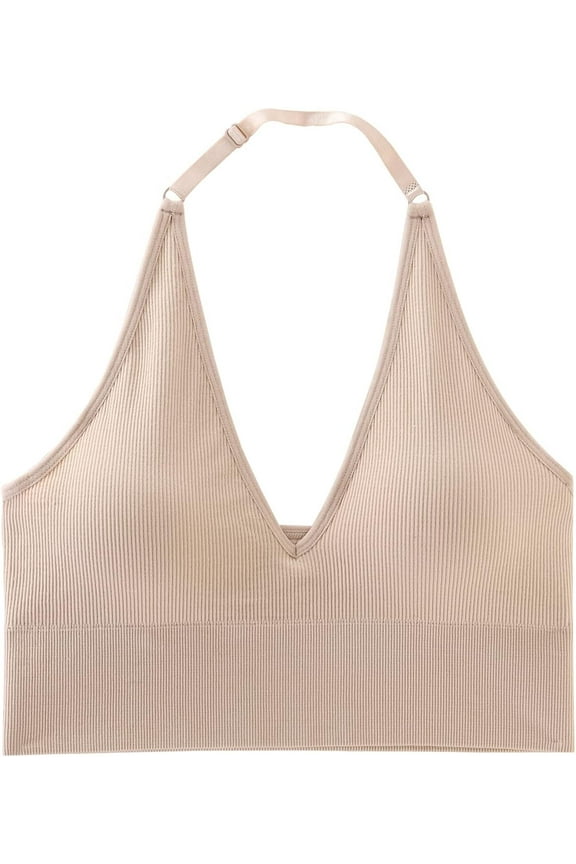 Halter Bra for Women Longline Sports Bra Wireless Seamless Padded Backless Bralette with Adjustable Strap