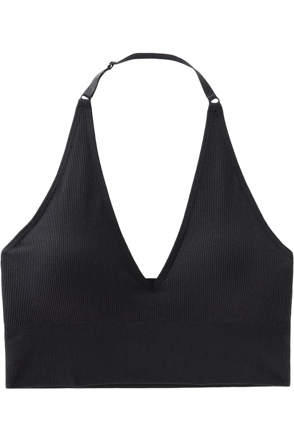 Halter Bra for Women Longline Sports Bra Wireless Seamless Padded Backless Bralette with Adjustable Strap