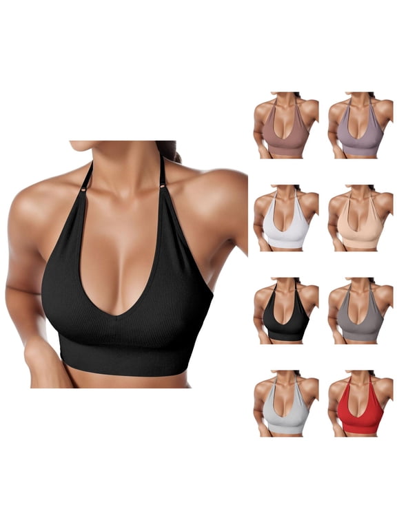Halter Bras for Women Plus Size Elastic Adjustable No Underwire Seamless Triangle Bra