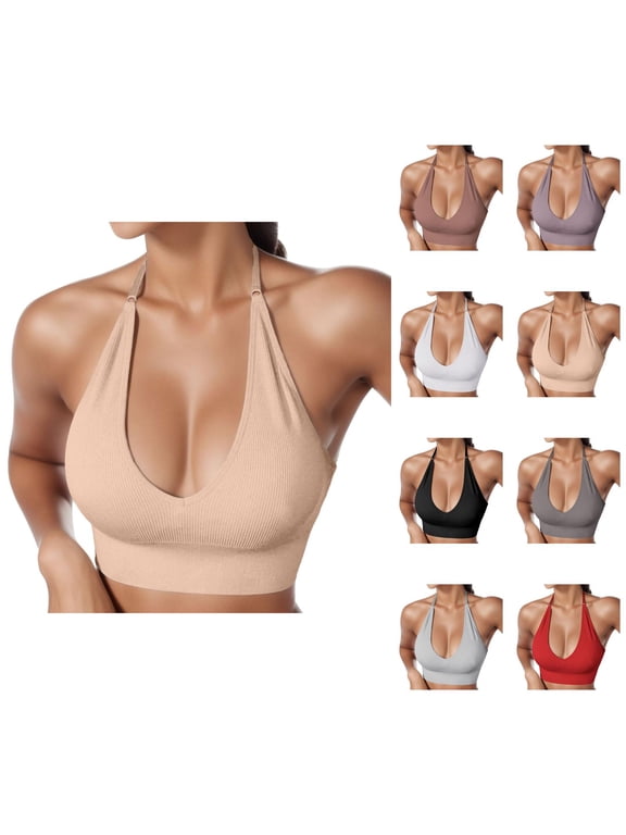 Halter Bras for Women Plus Size Elastic Adjustable No Underwire Seamless Triangle Bra