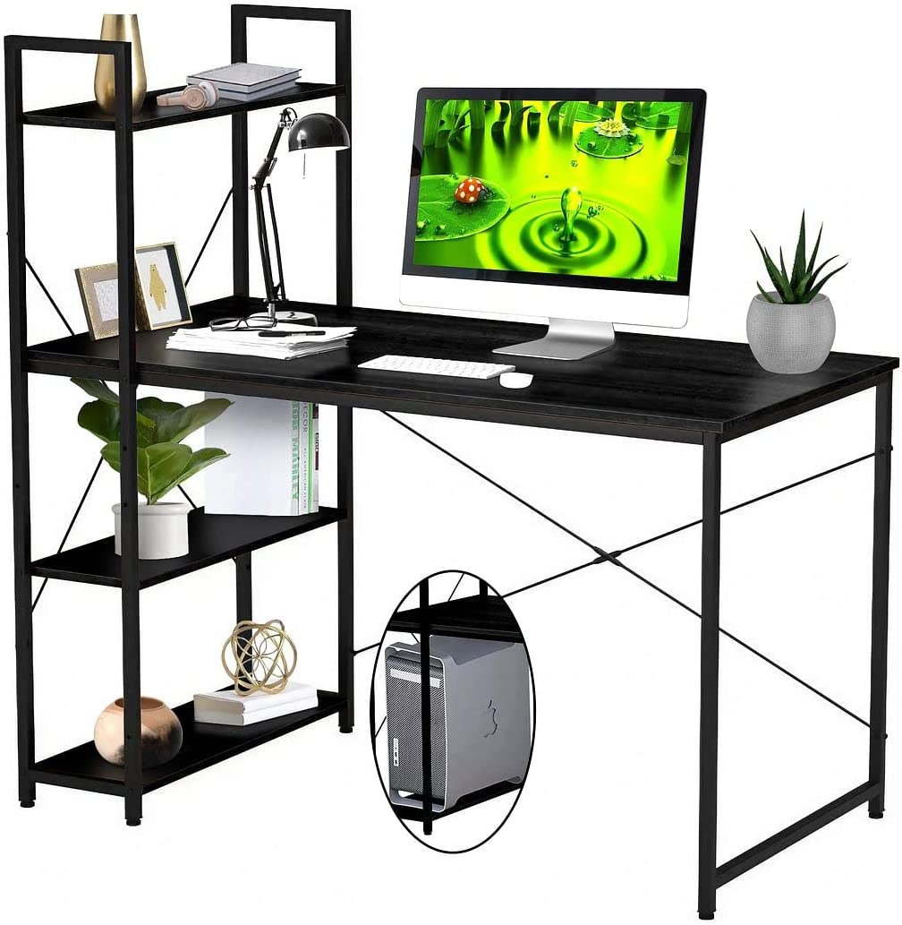 Halter Computer Desk with Shelves, 47 Inch Writing Table for Home Office, Study Desk with