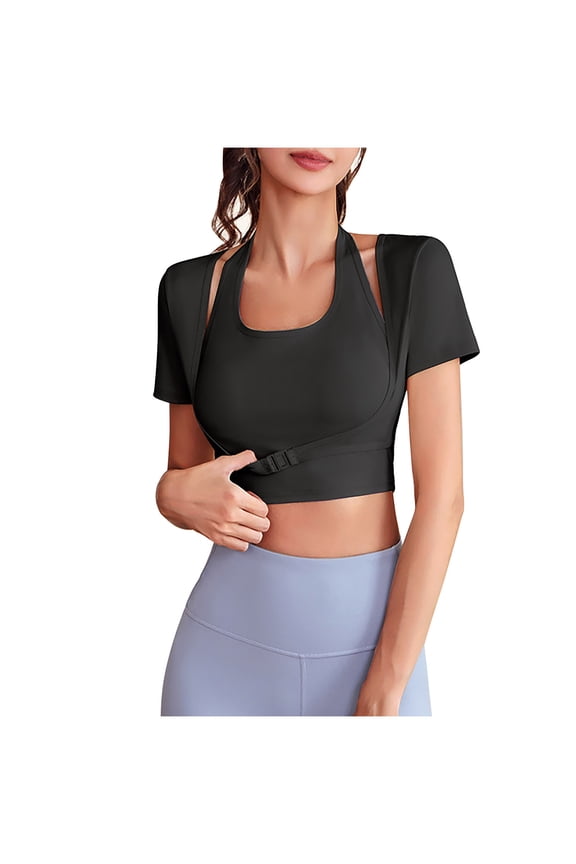 Halter Crop Tank Tops for Women - Open Back Padded Longline Sports Bras Workout Gym Athletic T-Shirts Slimming Fit Cropped