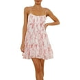 thumbnail image 1 of Halter Dresses For Women, Floral Spaghetti Strap Sundress Chiffon Smocked Casual Bohemian Beach Mini Dress Wedding Guest Cocktail Business Dresses Women Off Dresses Romper (M, Light pink) ZMTing, 1 of 5