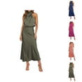 thumbnail image 1 of Halter Dresses for Women Summer Elegant Sleeveless Zip Back Flowy Maxi Dress Evening Gown Wedding Guest Dress, 1 of 8