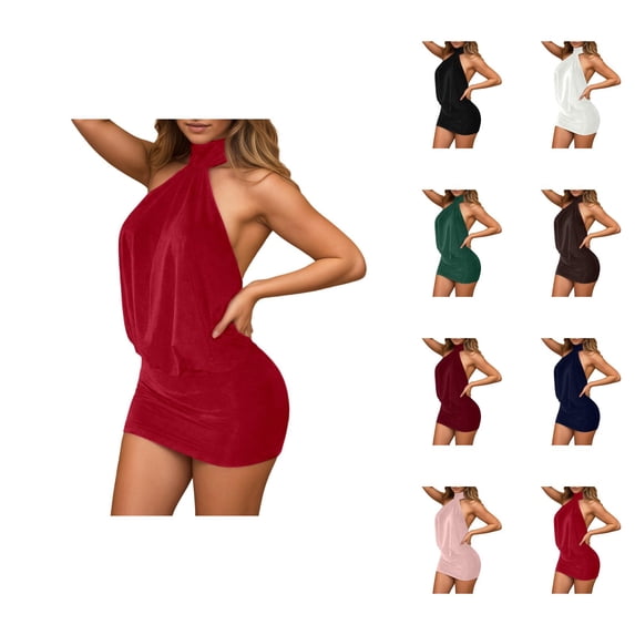 Halter Dresses for Women Summer Sleeveless Backless Mini Bodycon Dress Night Club Party Dress