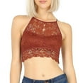 thumbnail image 1 of Halter Lace Bralette Bra Racerback Floral Rose Sheer Cut Out Open Back Lined Cup, 1 of 2