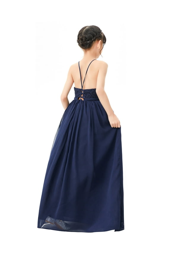 Halter Lace Criss-Cross Back Flower Girl Dress Formal Photoshoot Junior Pageant Ballroom Dance Gown L248 12