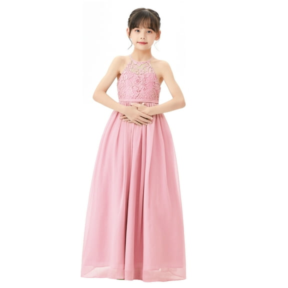 Halter Lace Criss-Cross Back Flower Girl Dress Communion Baptism Gown Wedding Father Daughter Dance Ballroom L248 4