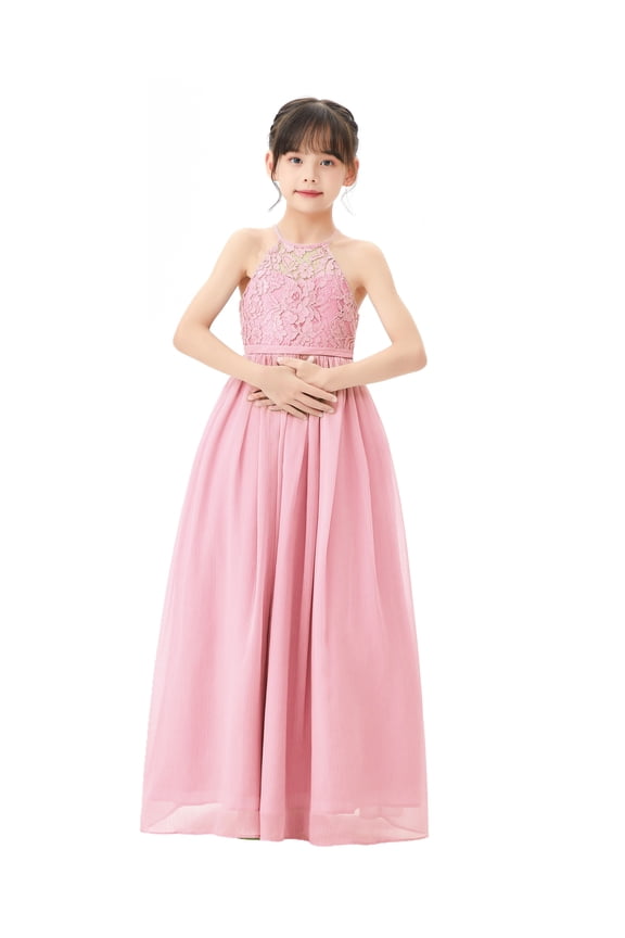 Halter Lace Criss-Cross Back Flower Girl Dress Communion Baptism Gown Wedding Father Daughter Dance Ballroom L248 4
