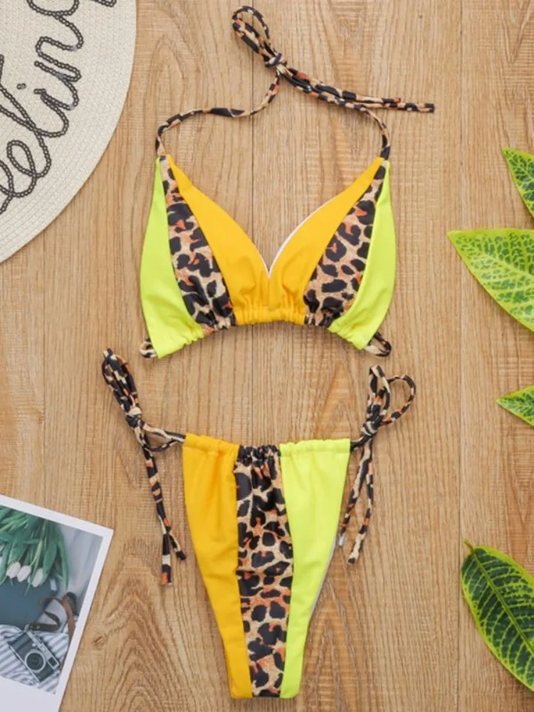 Halter Leopard Brazilian Bikinis Mini Micro Bikini 2024 Women Swimsuit