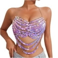 thumbnail image 1 of Halter Metallic Chain Tank Top for Women Sequins Deep V Neck Backless Cropped Top Nightclub Sparkly Rave Outfits Elegant Fashion Crop Tops Trendy Dressy Outfit for Party Evening Cocktail, 1 of 9
