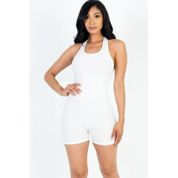 Halter Neck Backless Ribbed Romper