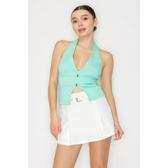 Halter Neck Buckled Open-back Top