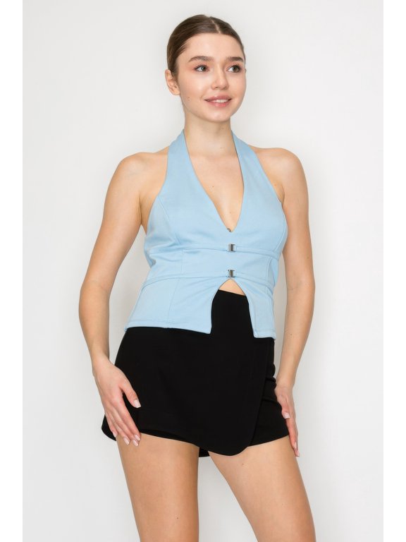 Halter Neck Buckled Open-back Top