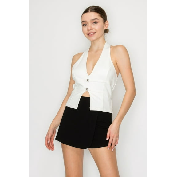 Halter Neck Buckled Open-back Top