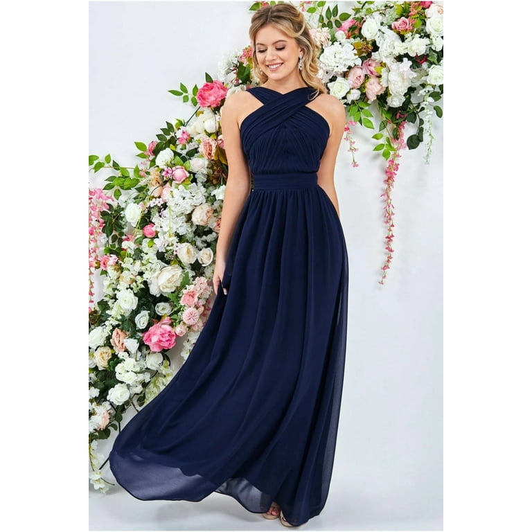 Navy chiffon high neck maxi dress hotsell