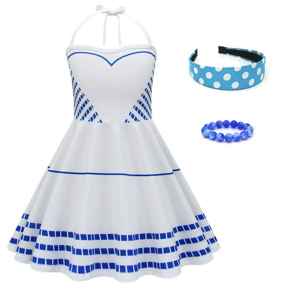 Halter Neck Costume Dress for Girls Halloween Movie Cosplay Outfits, 3-9Y