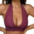 thumbnail image 1 of Halter Neck Lace Bra, Deep Plunge Front & Backless Design, Sexy Support for Back Outfits, Evening Wear & Romantic Occasions Wine Small, 1 of 7